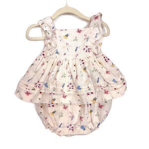 Janie and Jack Romper Baby Size 12-18 Months Cream Multicolor Floral Ruffled
